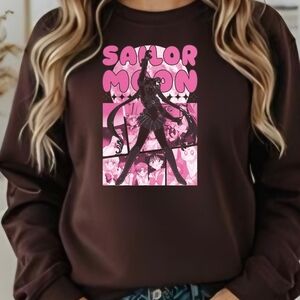 Gildan Brown Crewneck Sweatshirt with Pink Sailor Moon Graphic